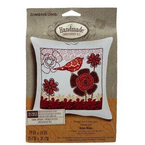 Vtg Dimensions Pillow Cover Emboridery Kit Bird on a Flower 14 x 14  #72-73571
